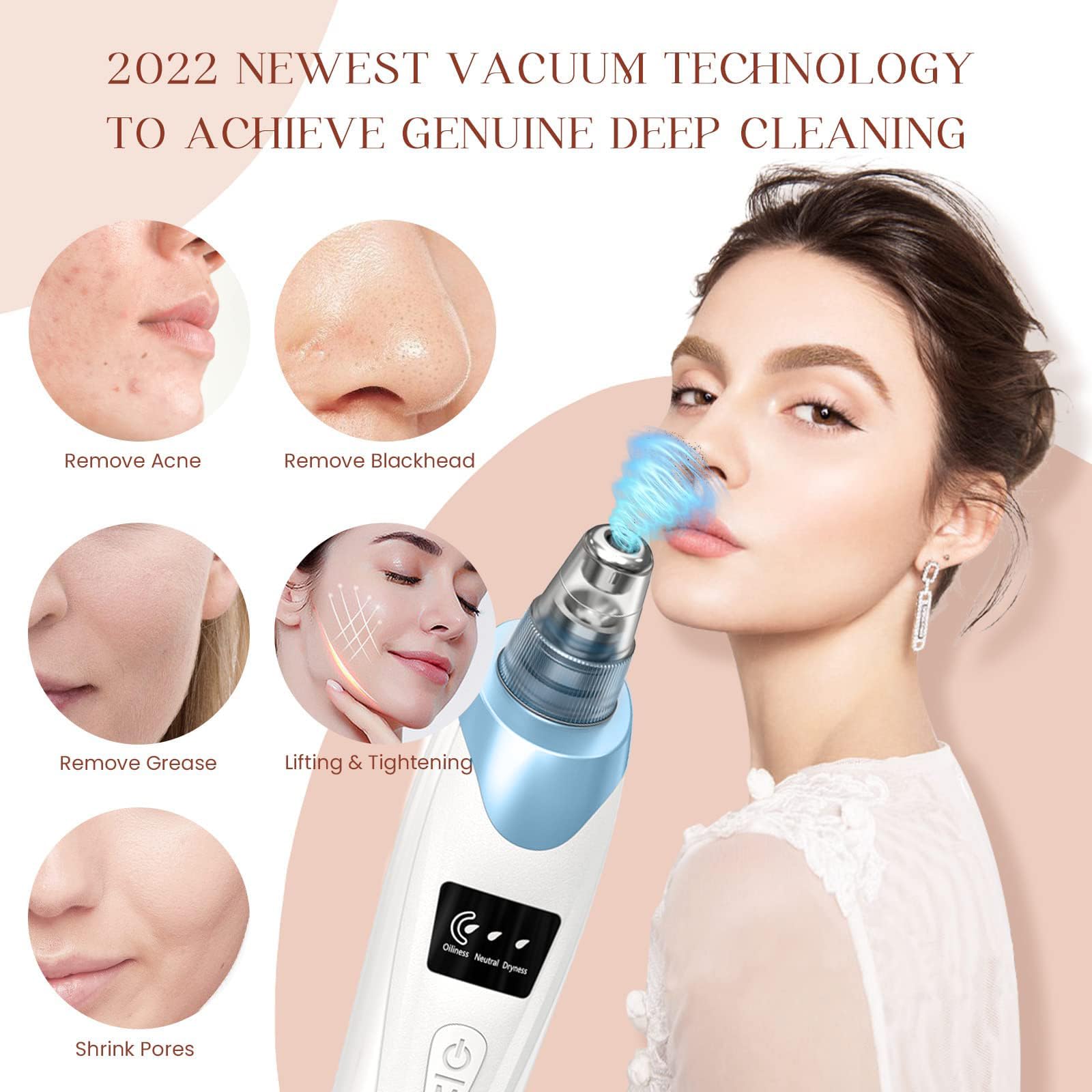 Gackoko pore vacuum with suction levels for sensitive to oily skin
