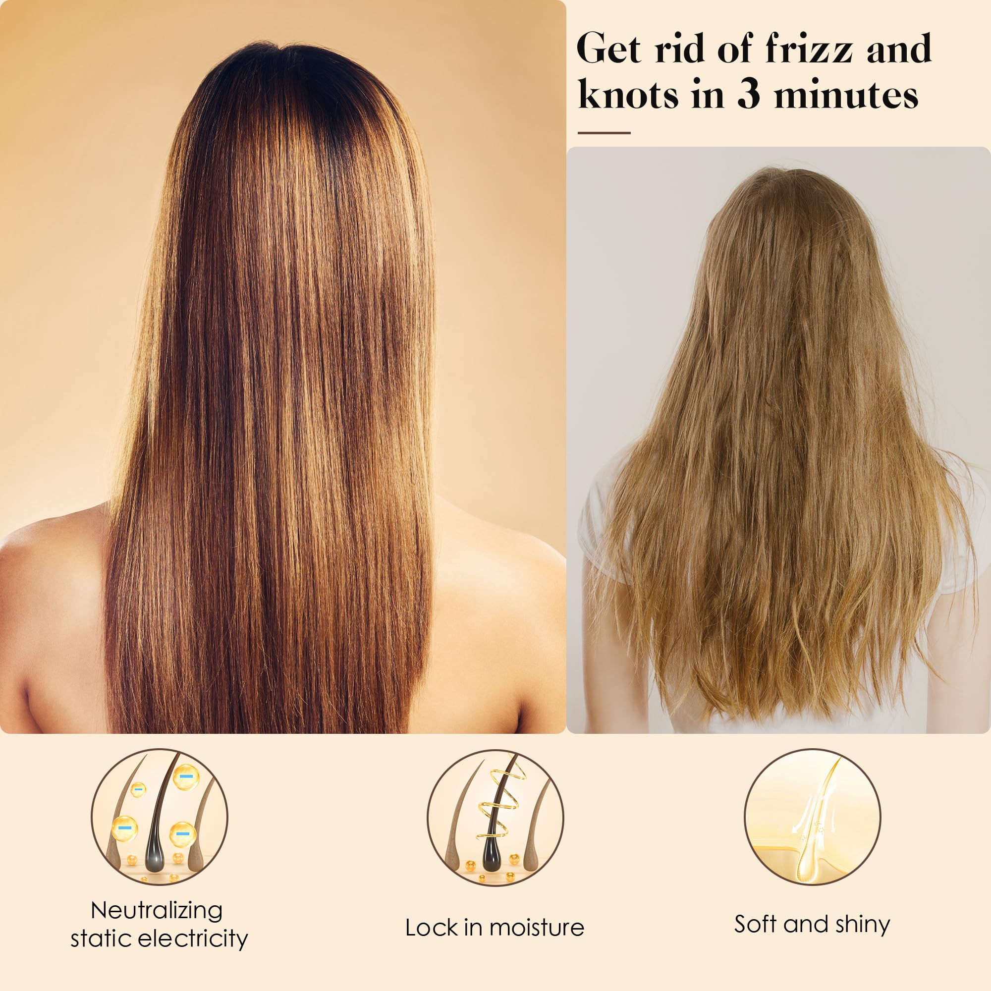 GAINWELL Bamboo Hair Brush dry-hair-brushing-session highlights detangling ease.