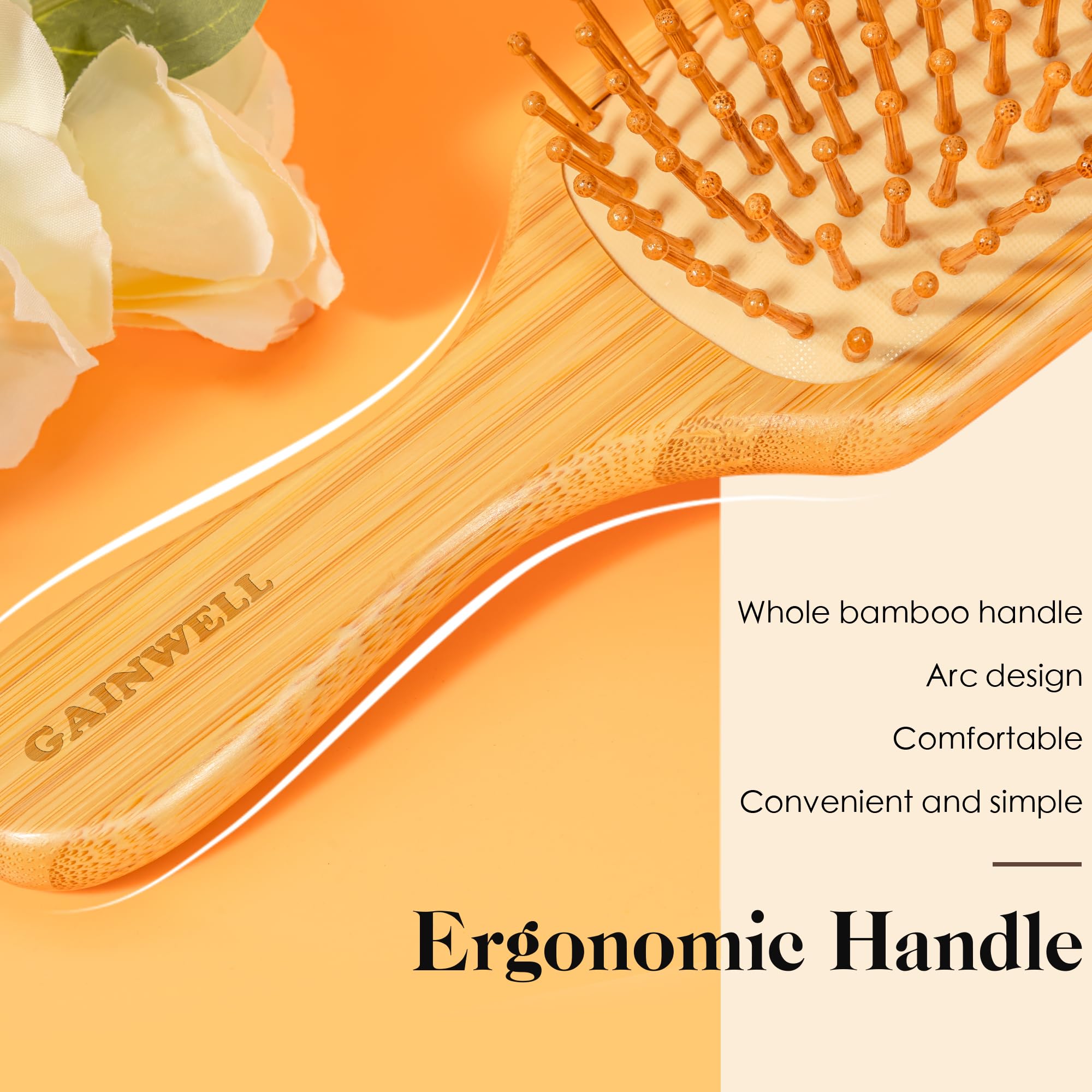 GAINWELL Bamboo Hair Brush scalp-massage-closeup showcases gentle circulation-friendly design.