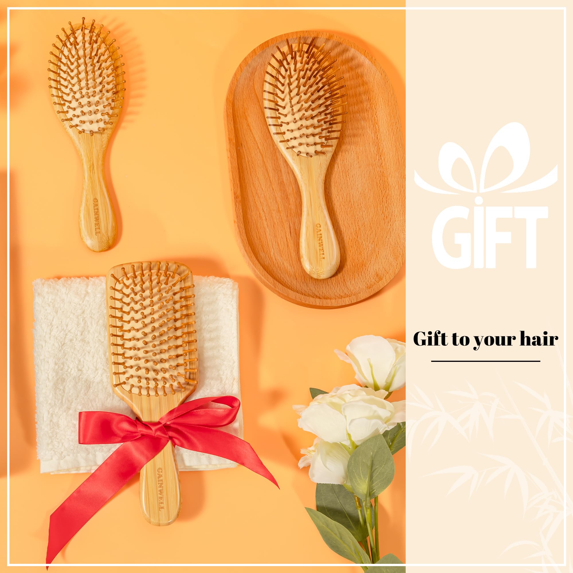 GAINWELL Bamboo Hair Brush square-paddle-style design offers modern, comfortable brushing.