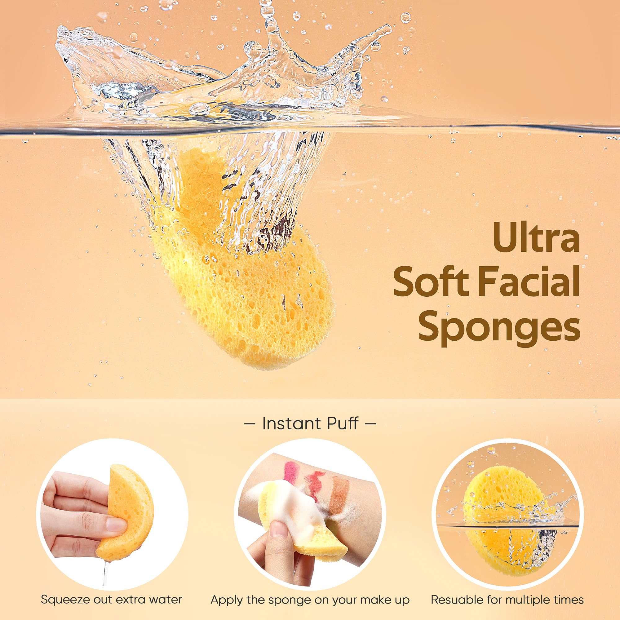 GAINWELL compressed facial sponges expand when soaked for gentler cleansing routine.