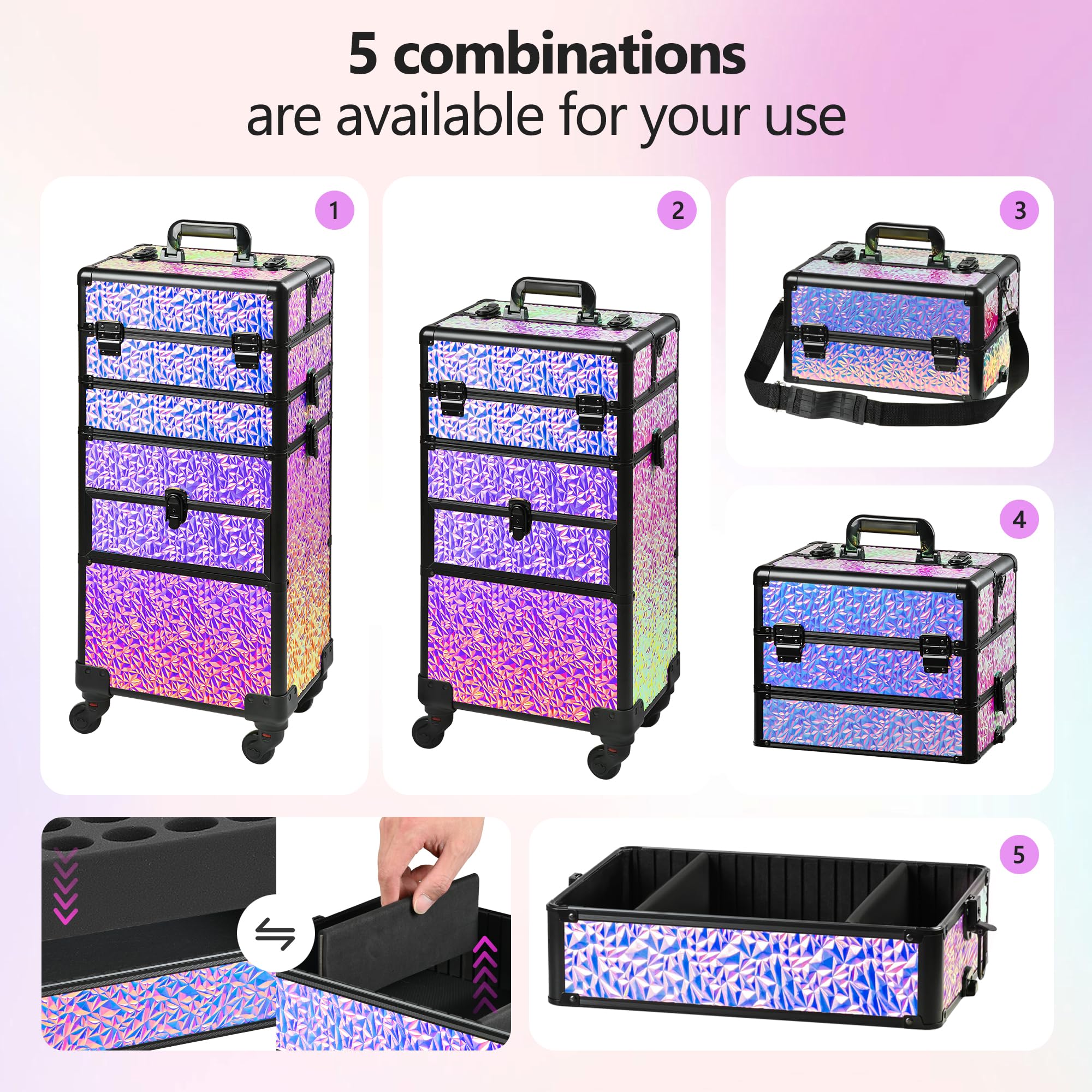 GALHUBIS top-compartment opened for portable on-the-go makeup application