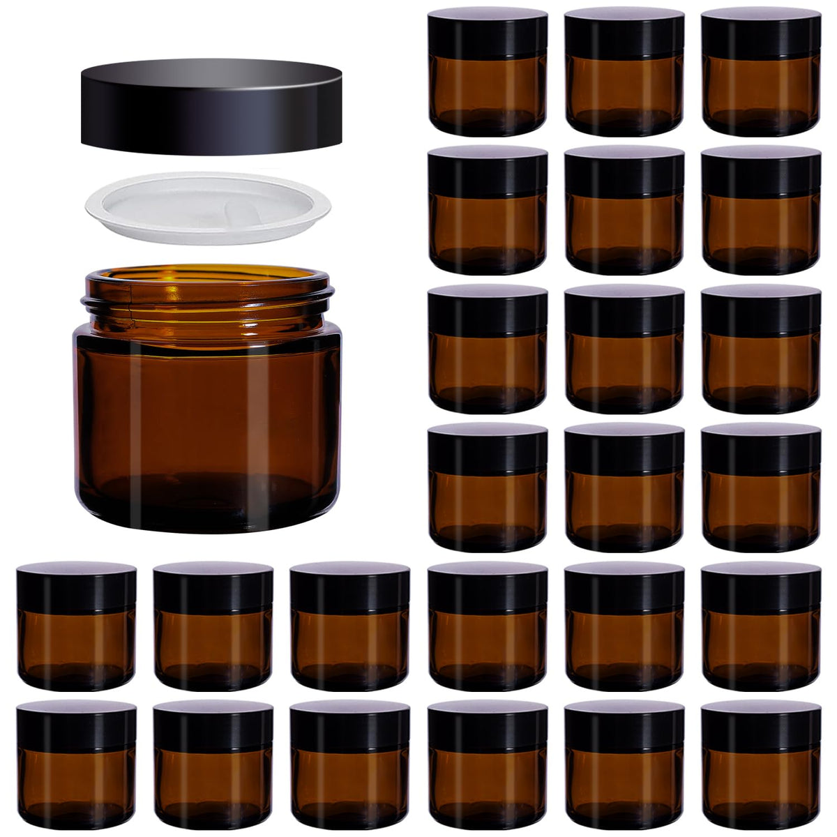 Galssmagic amber glass 2oz jar with lid and liner for on-the-go storage.