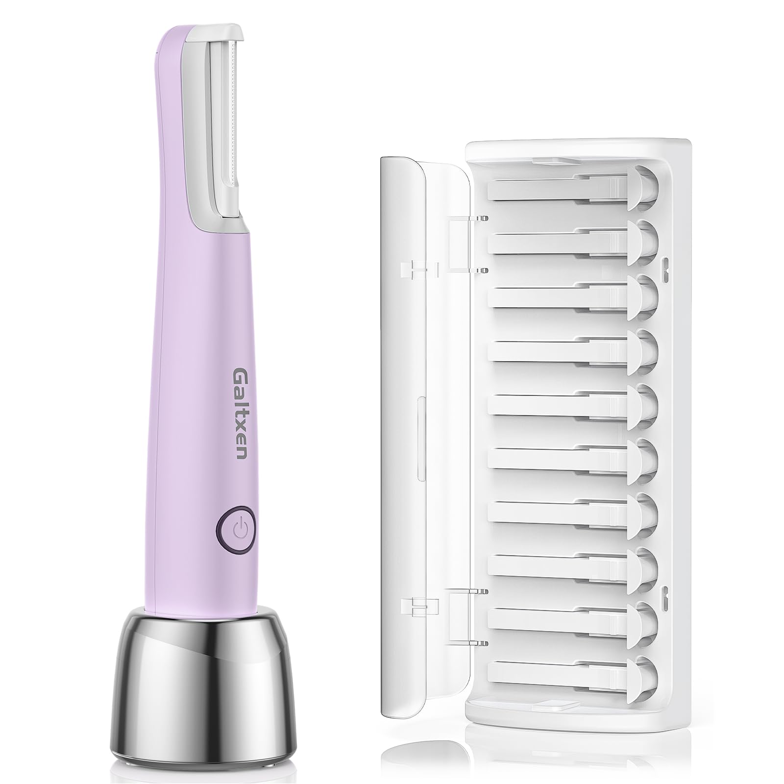Galtxen Sonic Dermaplaning Tool front view, compact for on-the-go exfoliation and peach fuzz removal.