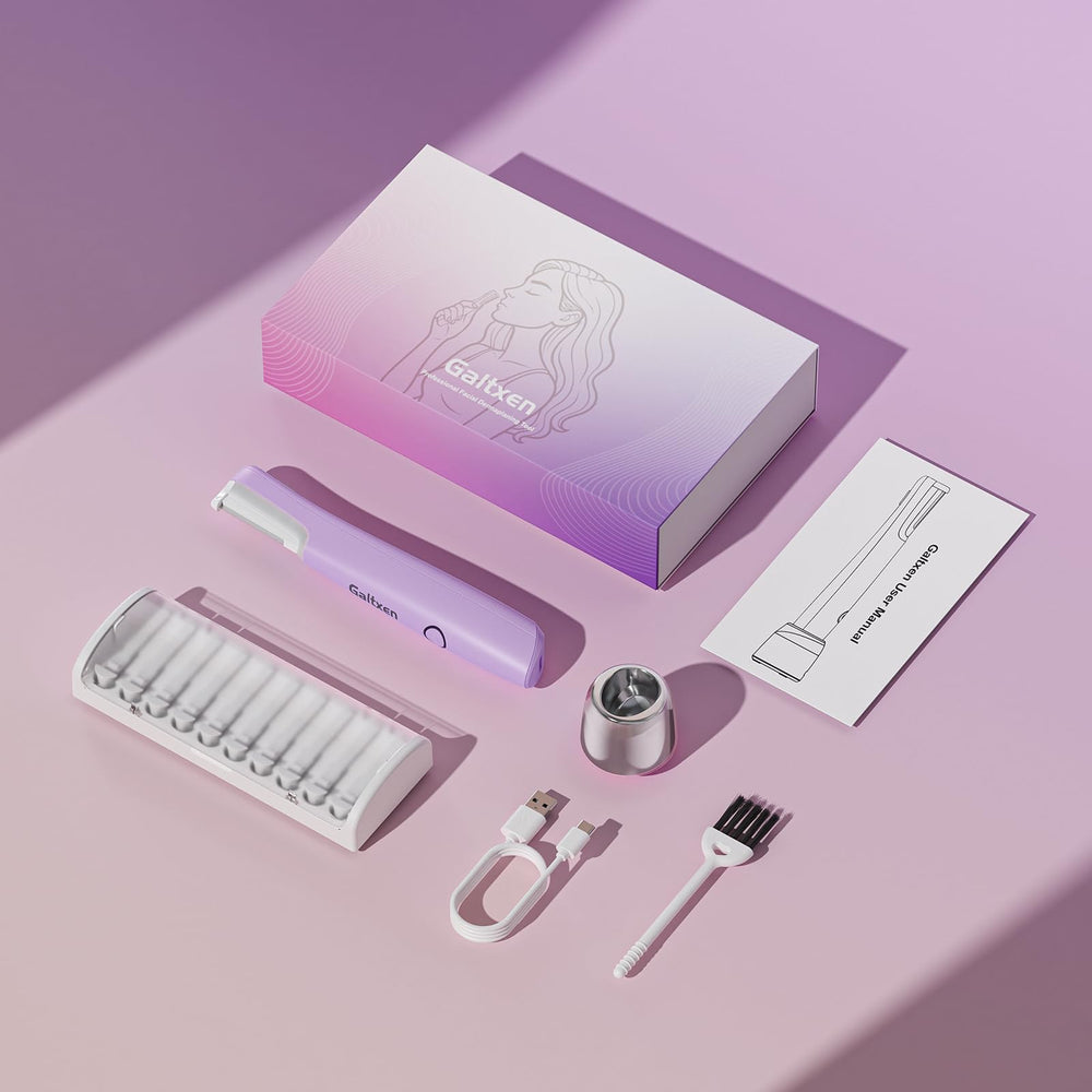 Galtxen Sonic Dermaplaning Tool in travel case with refill blades.