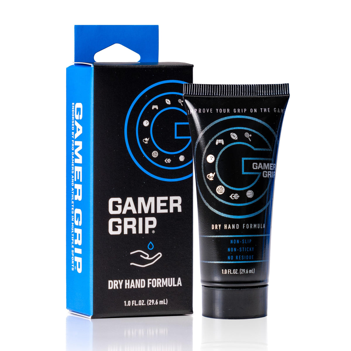 Gamer Grip dry hands gel application reduces moisture for better grip.