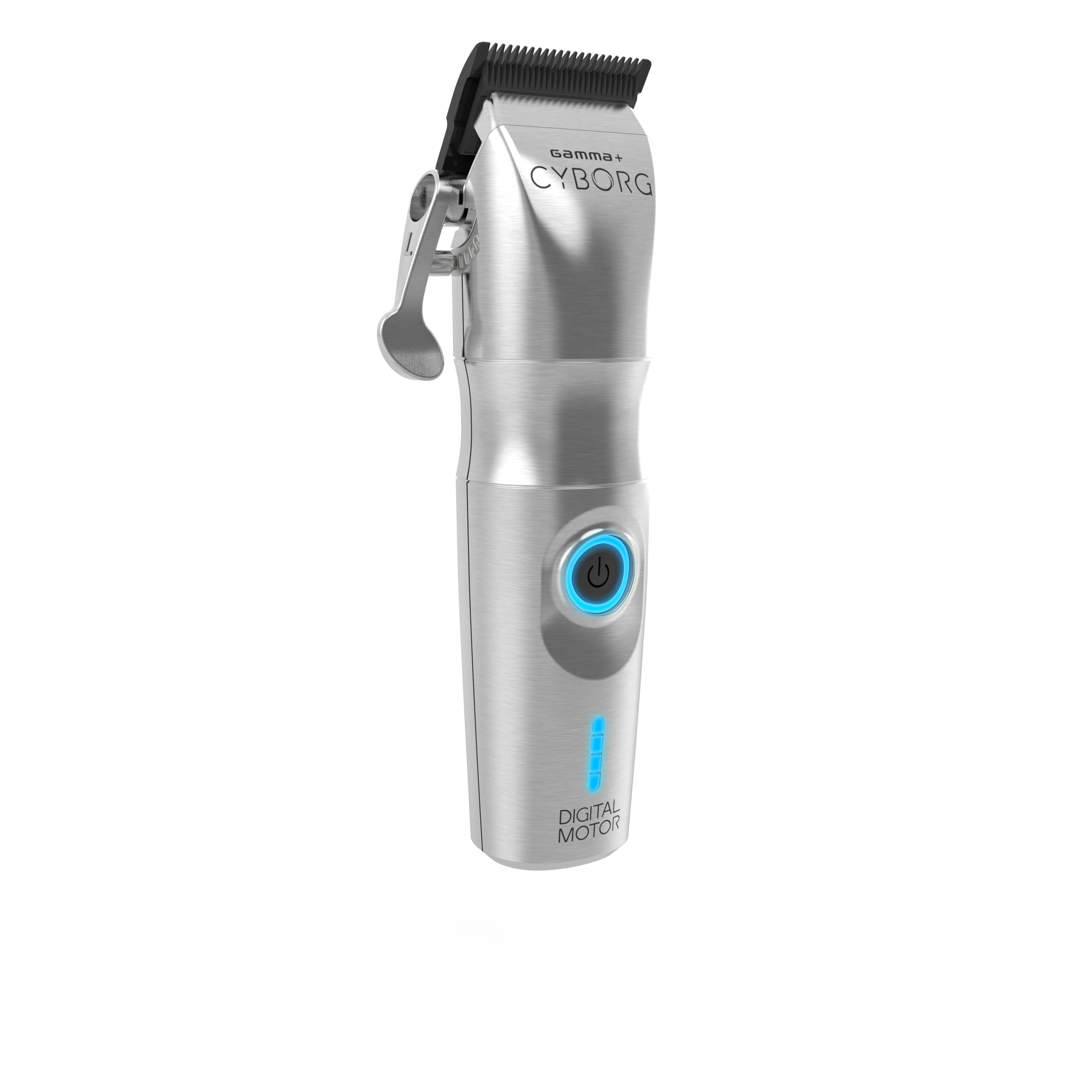 Gamma+ Cyborg clipper metal body provides durable, professional handling.