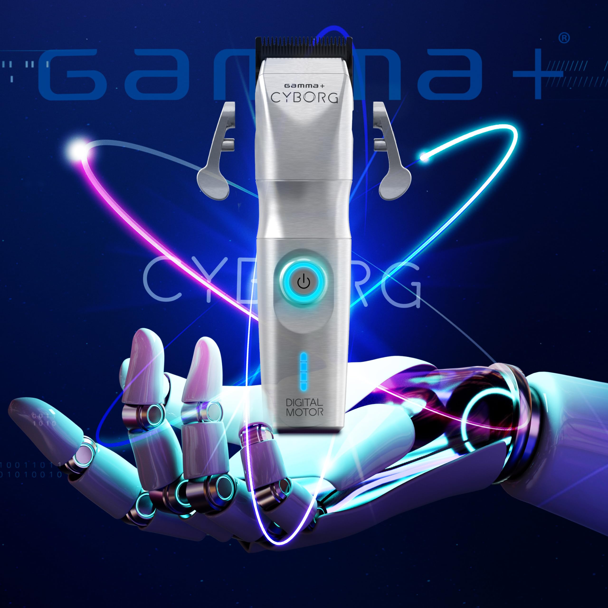 Gamma+ Cyborg clipper X-Pro Wide blade enables efficient close fades.