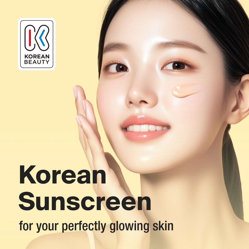 GANGNAM GLOW Day Shield SPF50 label visible, highlighting broad-spectrum protection for daily wear.