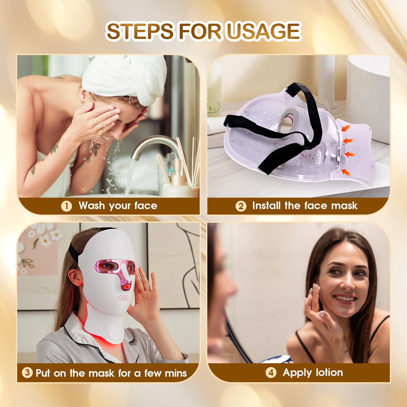 GANOEL red light therapy mask LED color spectrum illustrating seven wavelengths