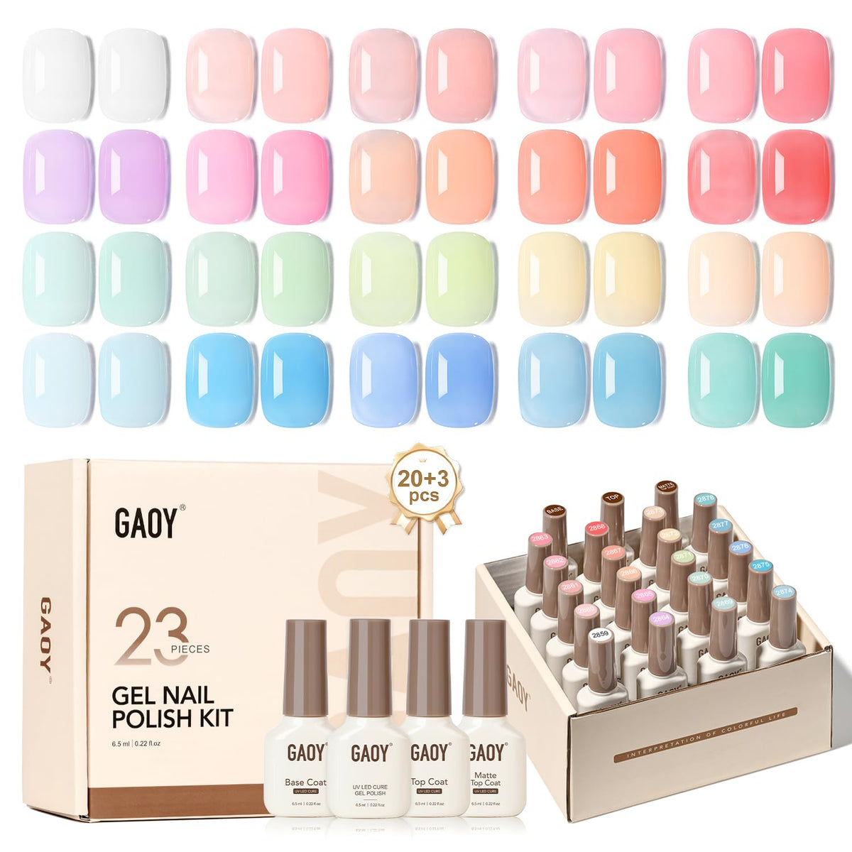 GAOY 23pcs jelly gel kit packaging — all-in-one home nail art solution.