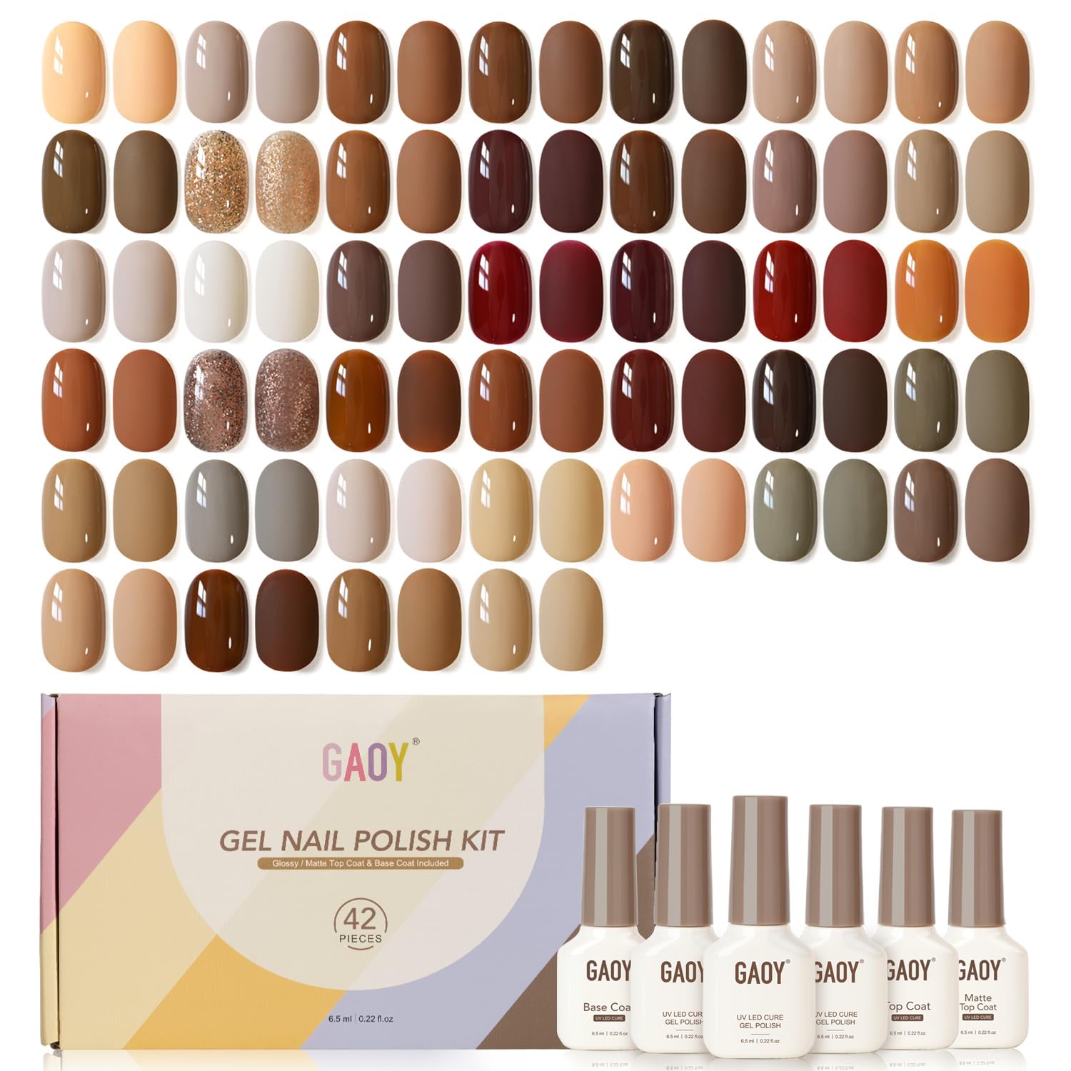GAOY 42-pcs gel nail kit box front view for home manicure options