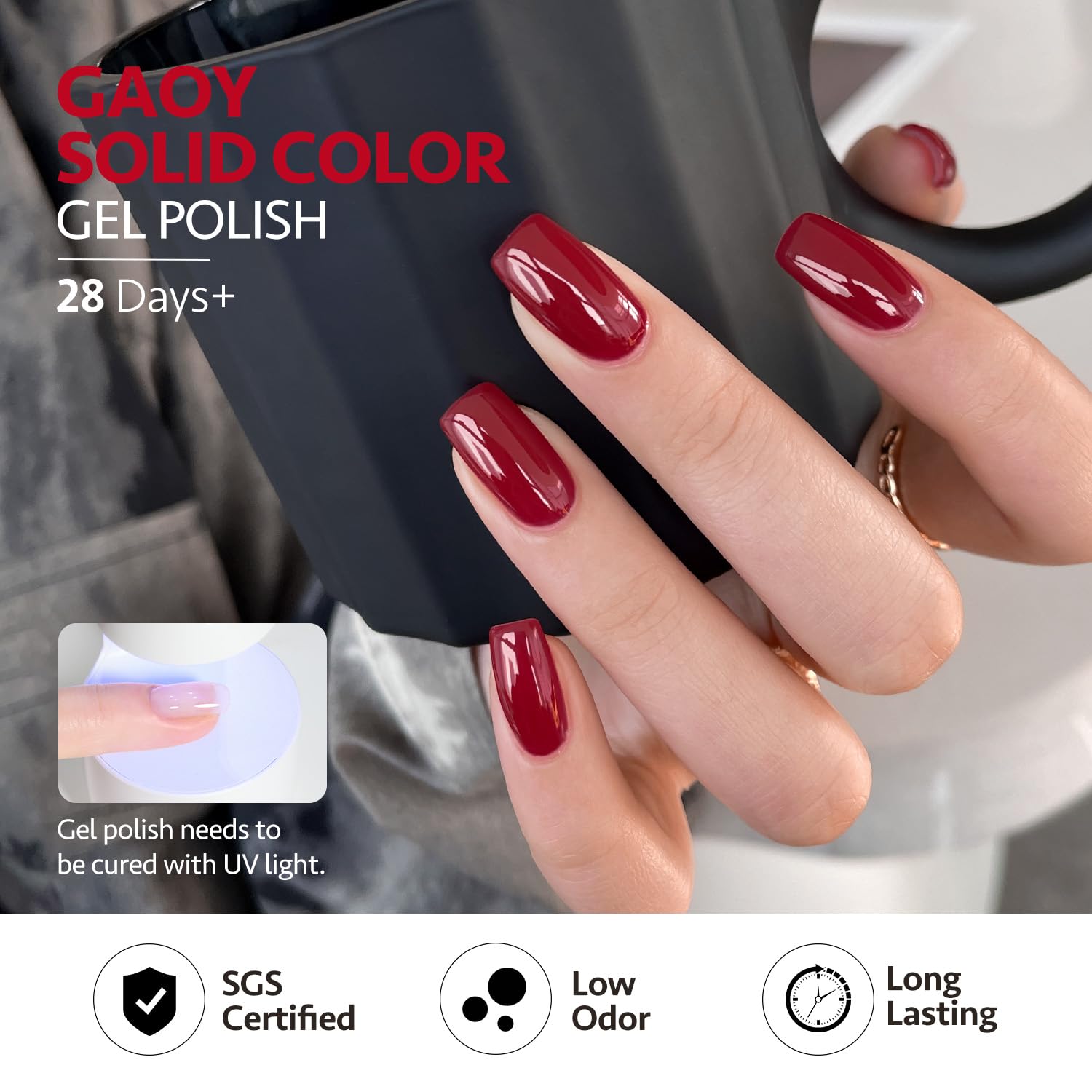 GAOY Berry Collection UV cure in 60 seconds for quick manicures.