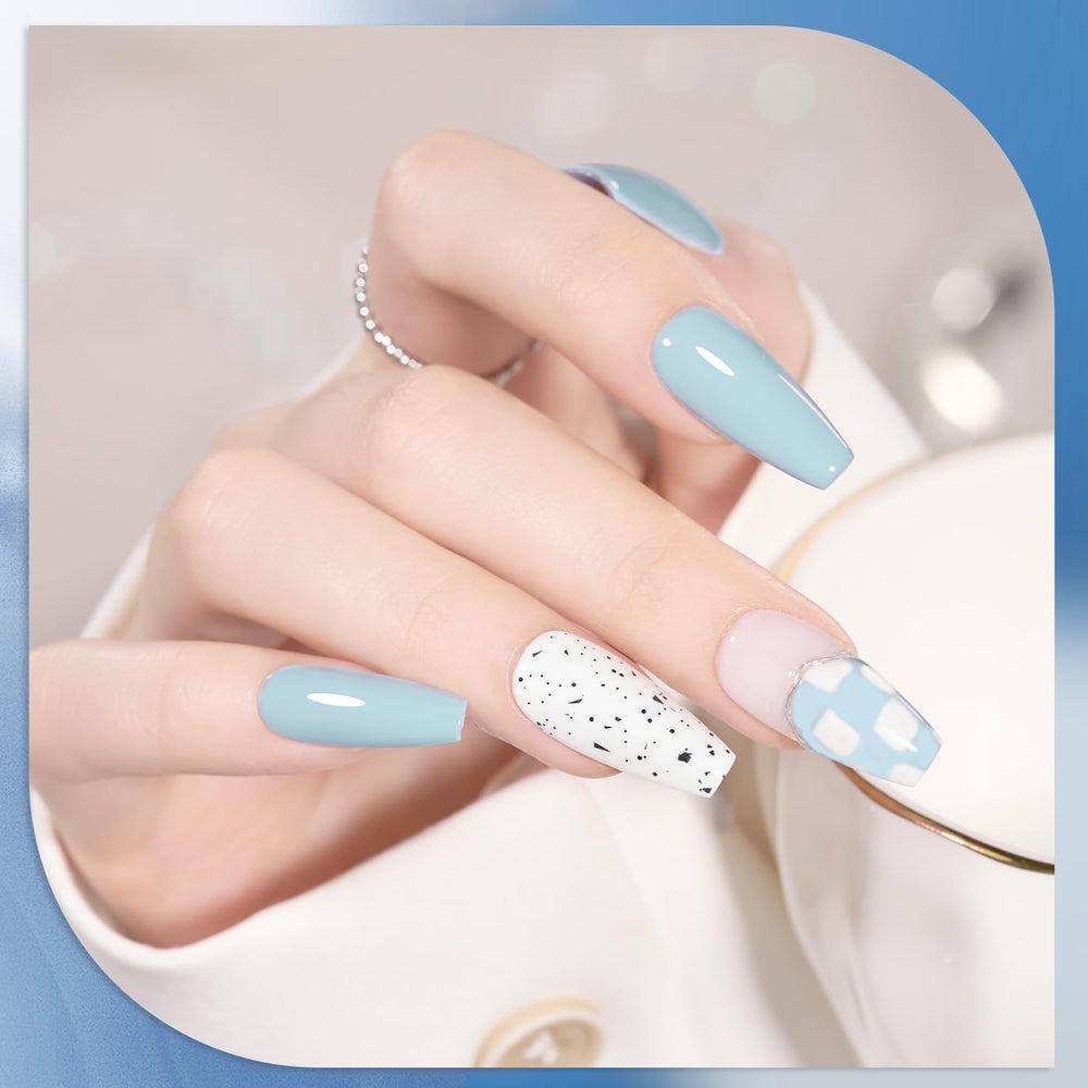 GAOY Blue Navy gel nail polish set color 3 adds nude tone for subtle, everyday looks.