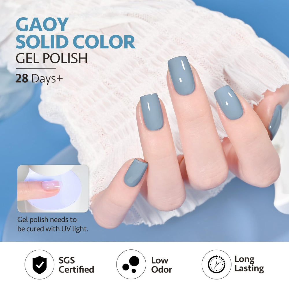 GAOY Blue Navy gel nail polish set color 5 in baby blue brightens nails instantly.