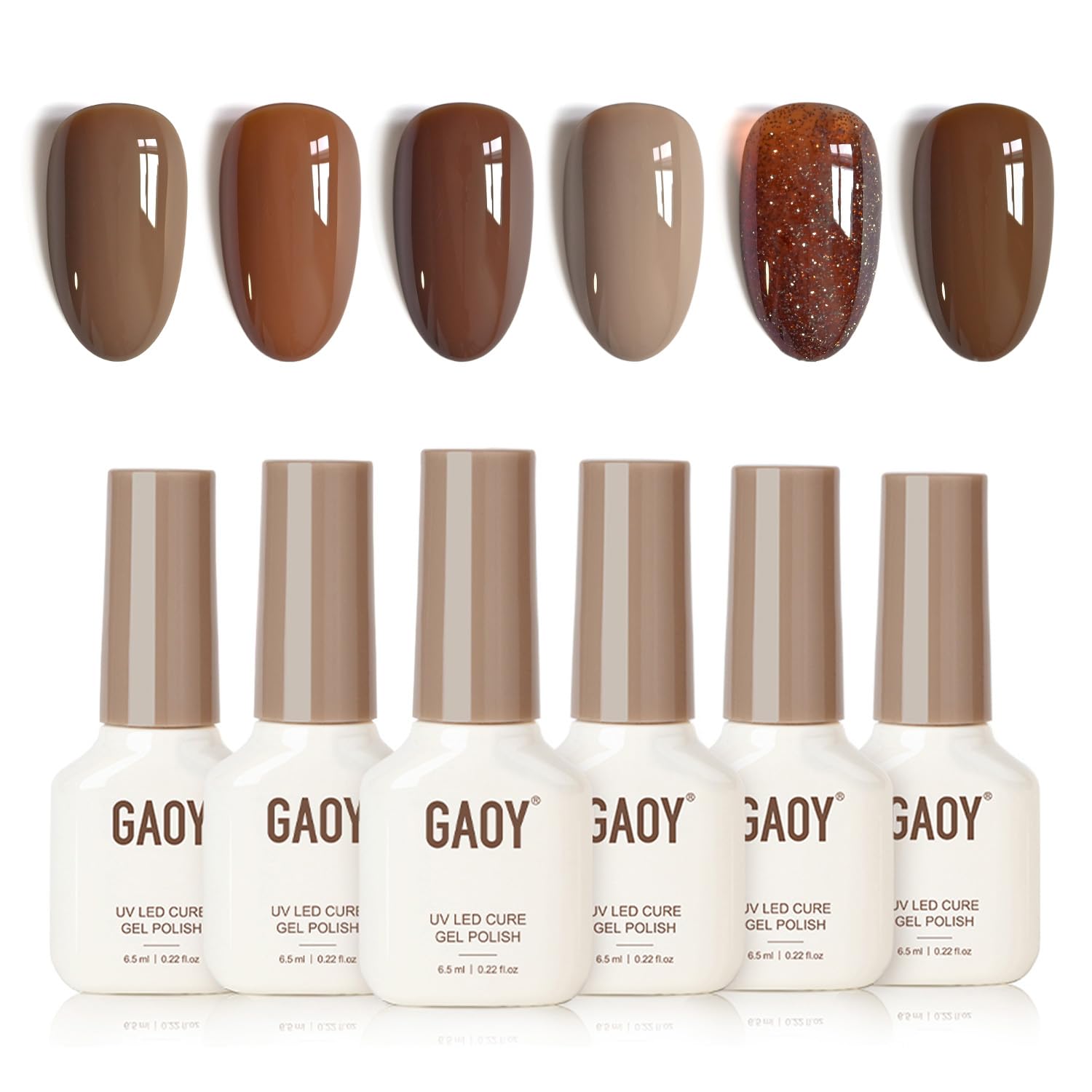 GAOY Brown Fall Gel Nail Polish Set chocolate shade bottle close-up for rich color