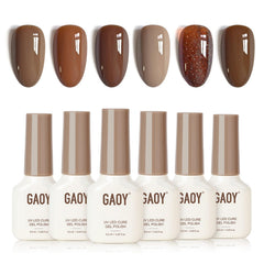 GAOY Brown Fall Gel Nail Polish Set chocolate shade bottle close-up for rich color
