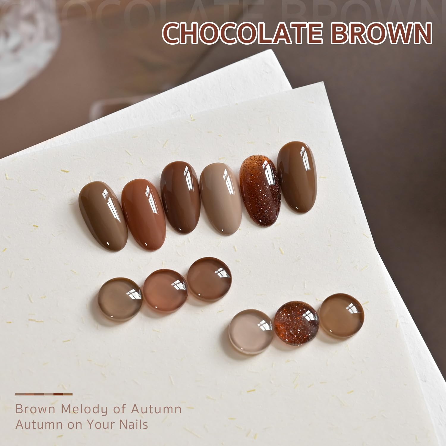 GAOY Brown Fall Gel Nail Polish Set tan shade swatch on nail for everyday style