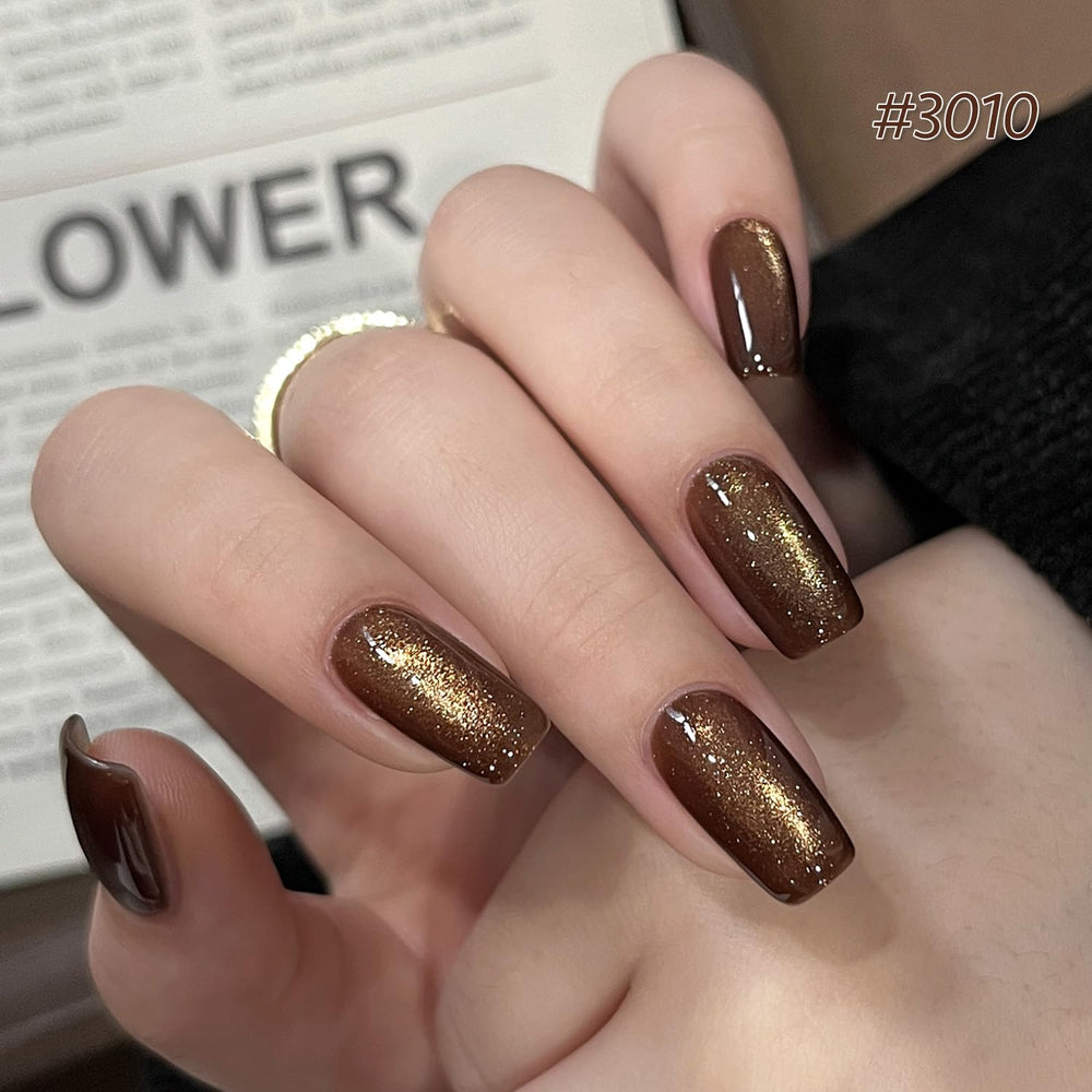 GAOY caramel amber glitter gel polish adds rich, shimmering nail art
