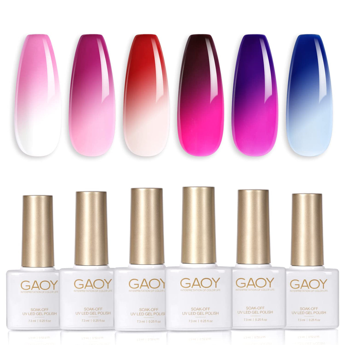 GAOY color changing gel nail polish set packshot with six mood colors for at-home manicures