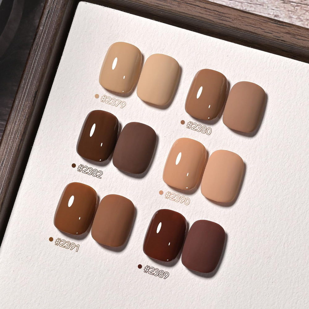 GAOY color swatches showing brown caramel nude for long-lasting color reference