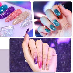 Close-up of glitter particles on nails in GAOY set for sparkle detail.