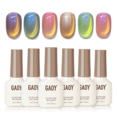 GAOY Glitter Cat Eye Gel Polish Kit packaging shows six colors for at-home manicure.