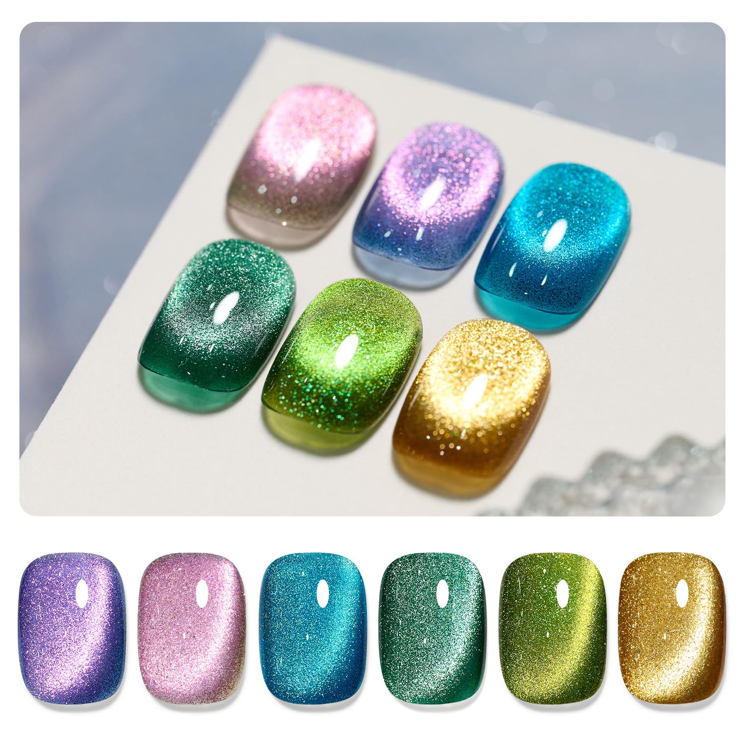 GAOY Glitter Cat Eye magnet demonstrates customizable holographic patterns for personalized nail art.