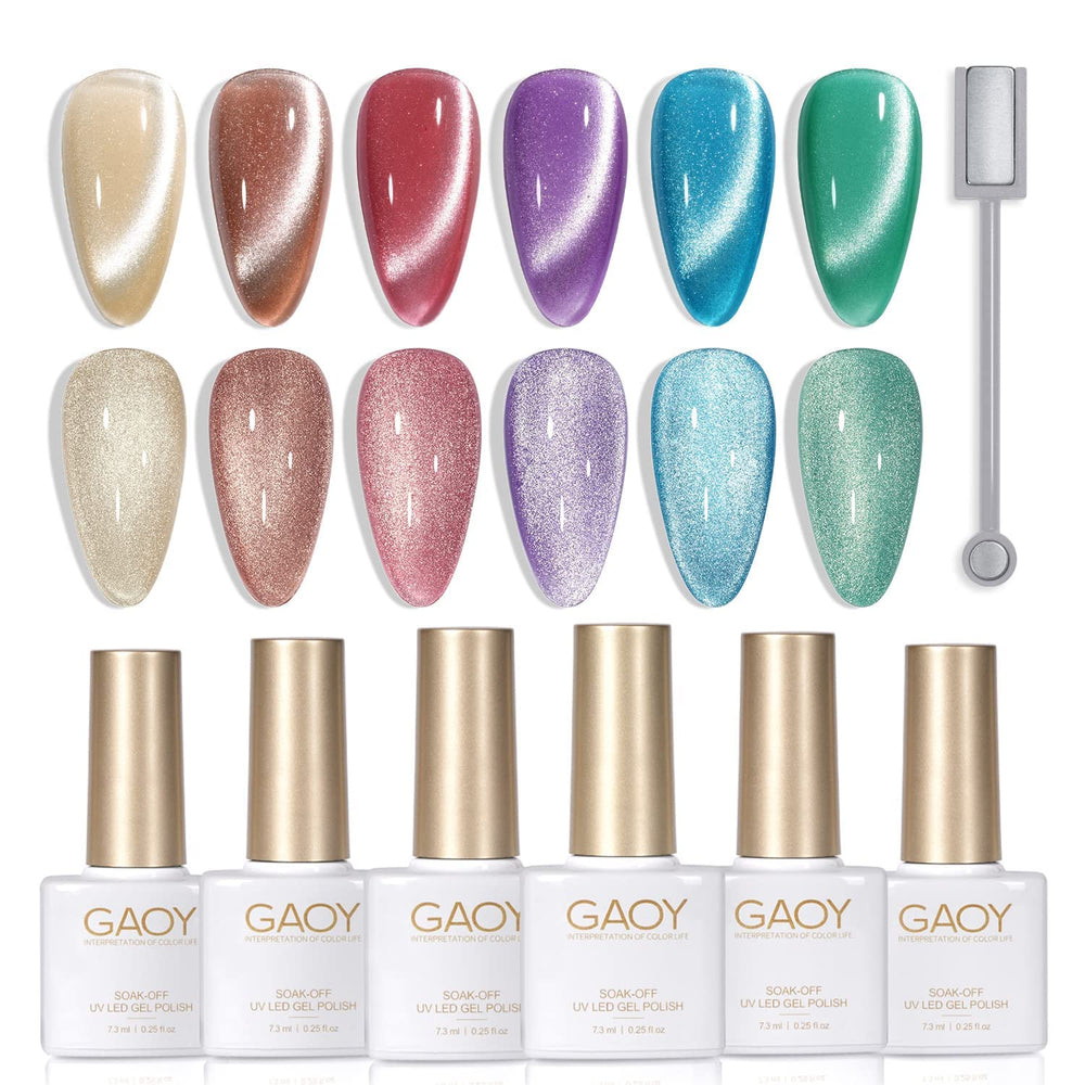 GAOY Glitter Galaxy cat eye set with holographic shimmer for salon-like home nails