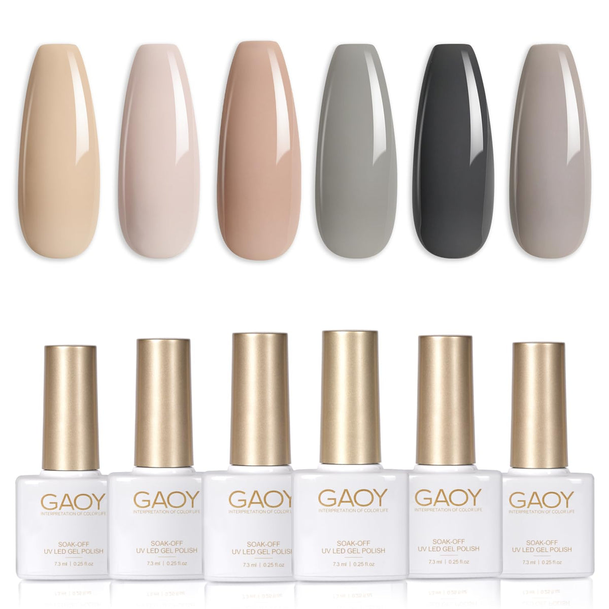 GAOY gray gel nail polish set packaging with six bottles for at-home salon-ready nails