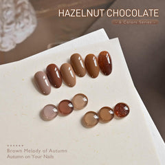 GAOY hazelnut chocolate gel nail polish color palette showcases six brown shades for versatile nail art