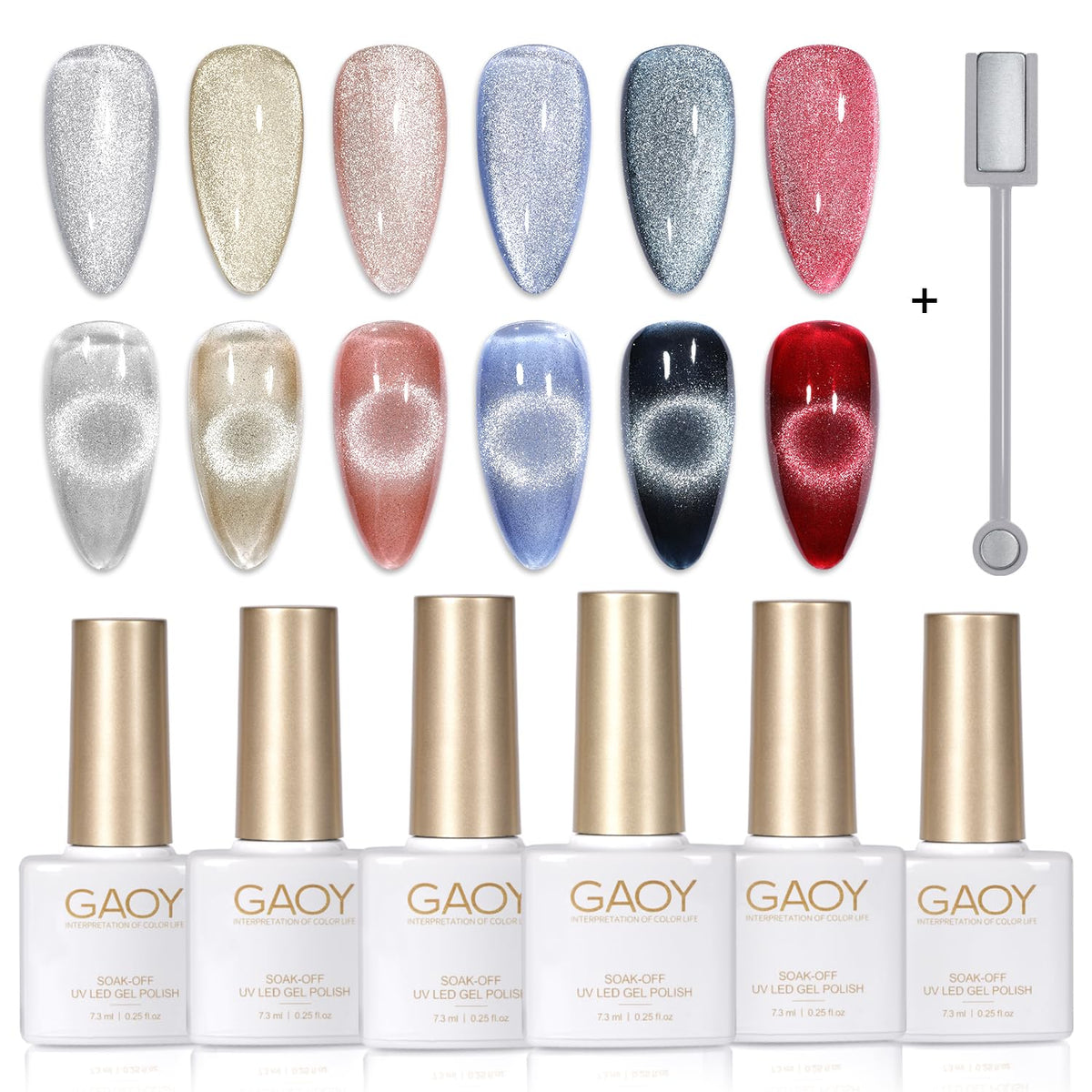 GAOY holographic cat eye magnet close-up for custom nail patterns