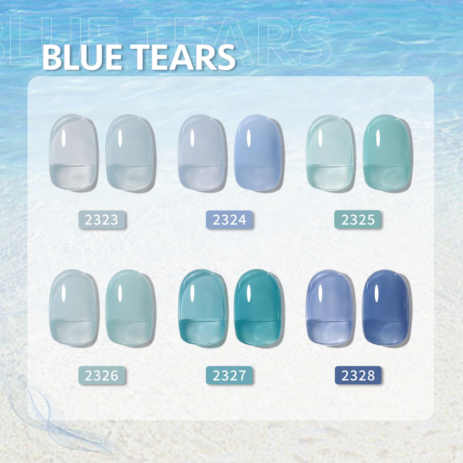 GAOY Jelly Blue Gel Nail Polish Set color 1 swatch highlights sheer-to-opaque layering.