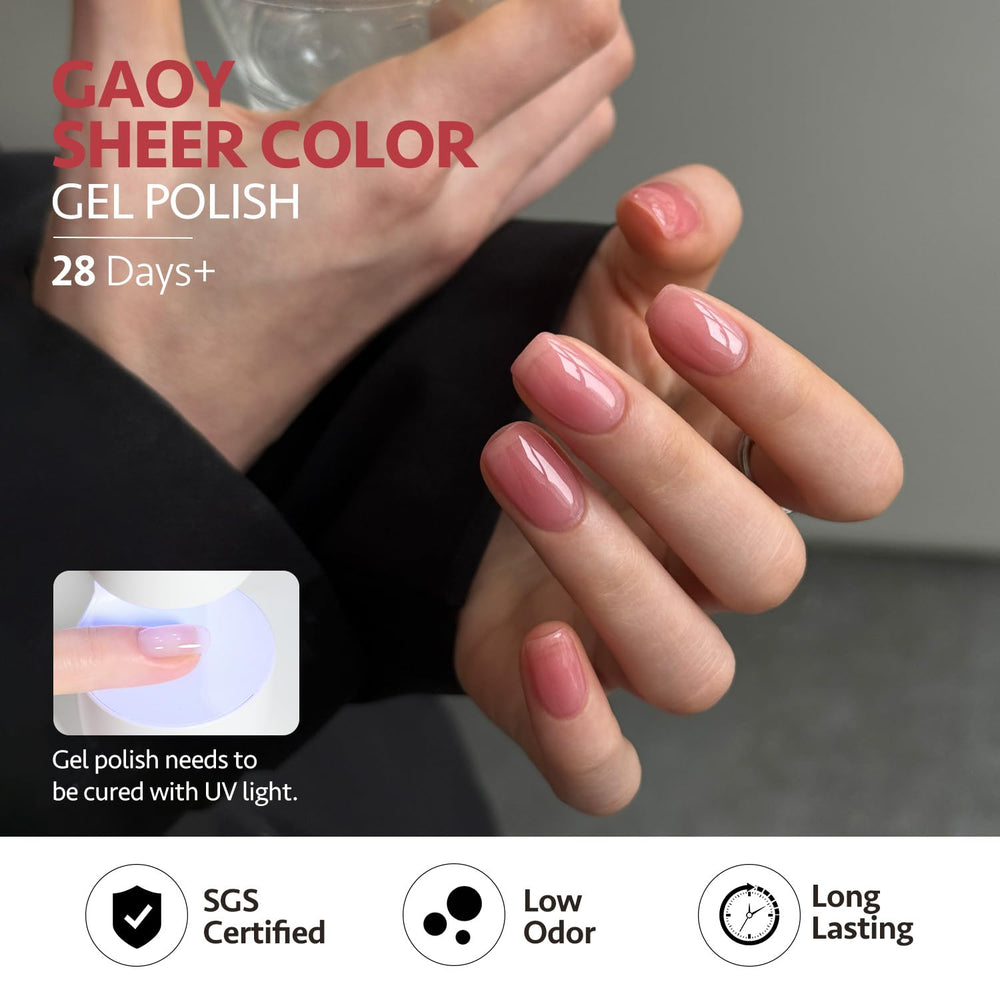 GAOY Jelly Gel Nail Polish transparent base swatch highlights layering versatility.