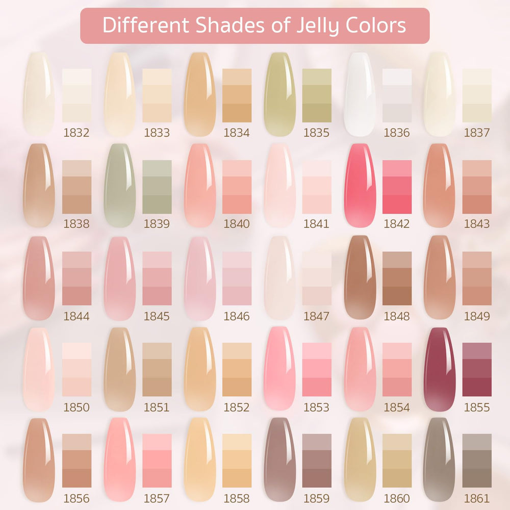 GAOY Jelly Gel kit color swatches show sheer-to-opaque layering possibilities