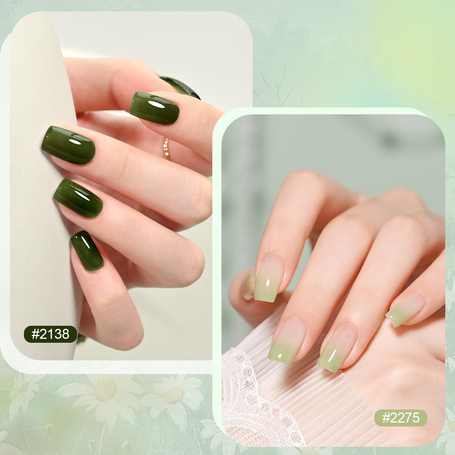 GAOY Jelly Green gel polish bottle closeup highlighting smooth texture.