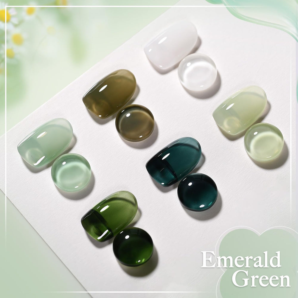 GAOY Jelly Green set on nails suggests long-wear potential with proper base/top coat.