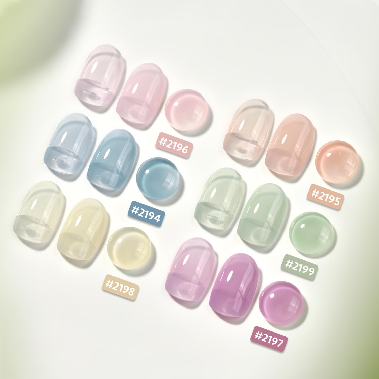 GAOY Jelly Green Spring Summer color swatch collection for buildable gel nails.