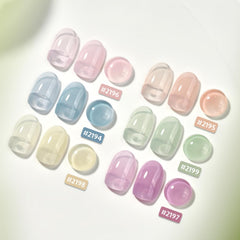 GAOY Jelly Green Spring Summer color swatch collection for buildable gel nails.