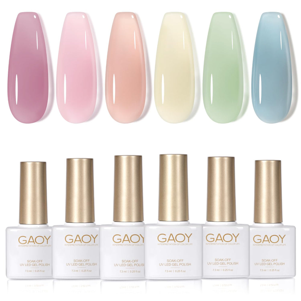 GAOY Jelly Green Spring Summer packaging showing six gel polish colors for at-home nail art.