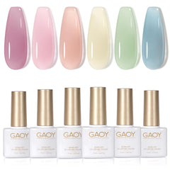 GAOY Jelly Green Spring Summer packaging showing six gel polish colors for at-home nail art.