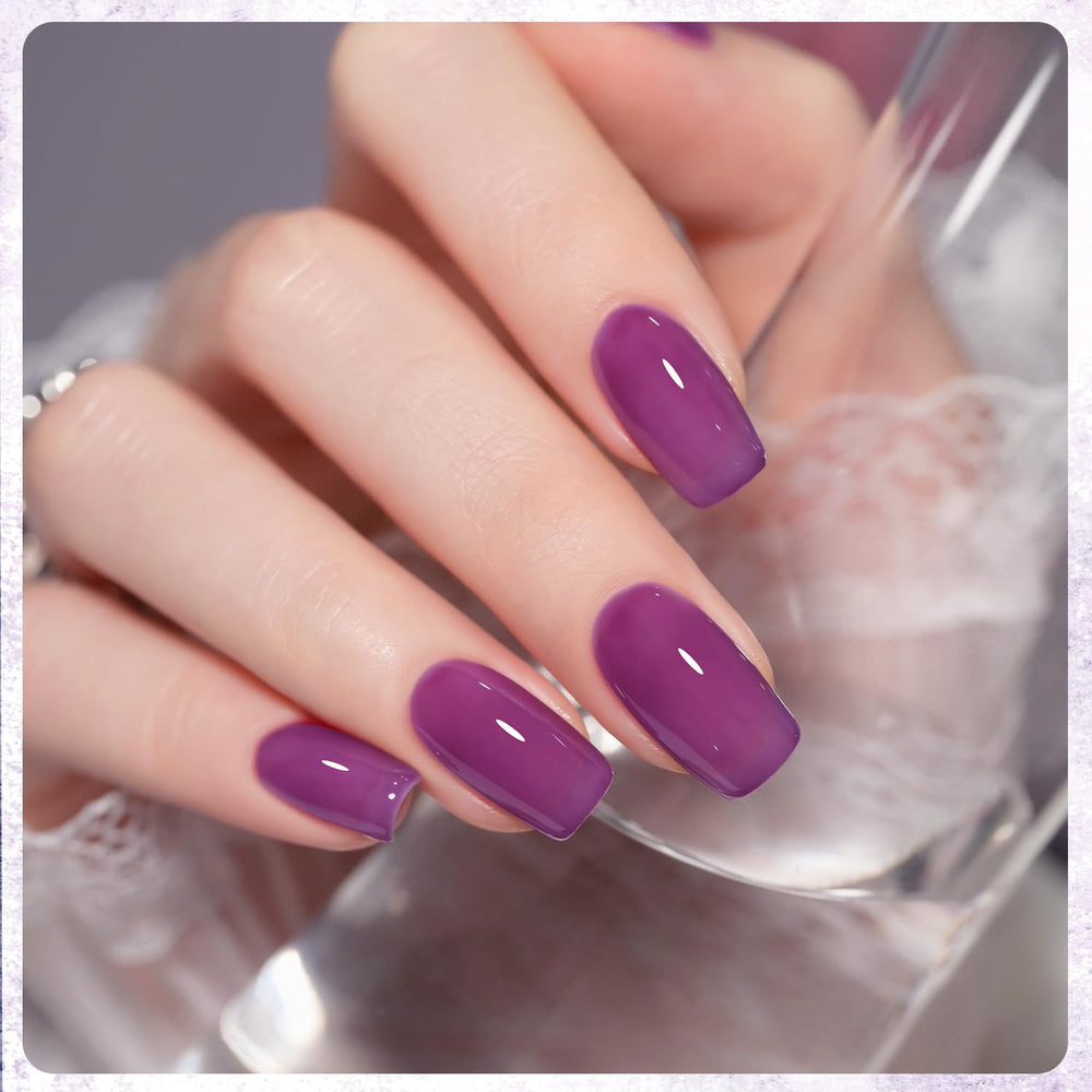 GAOY Jelly Purple Gel Nail Polish bottle close-up demonstrates smooth finish and premium packaging for salon-grade at home use.
