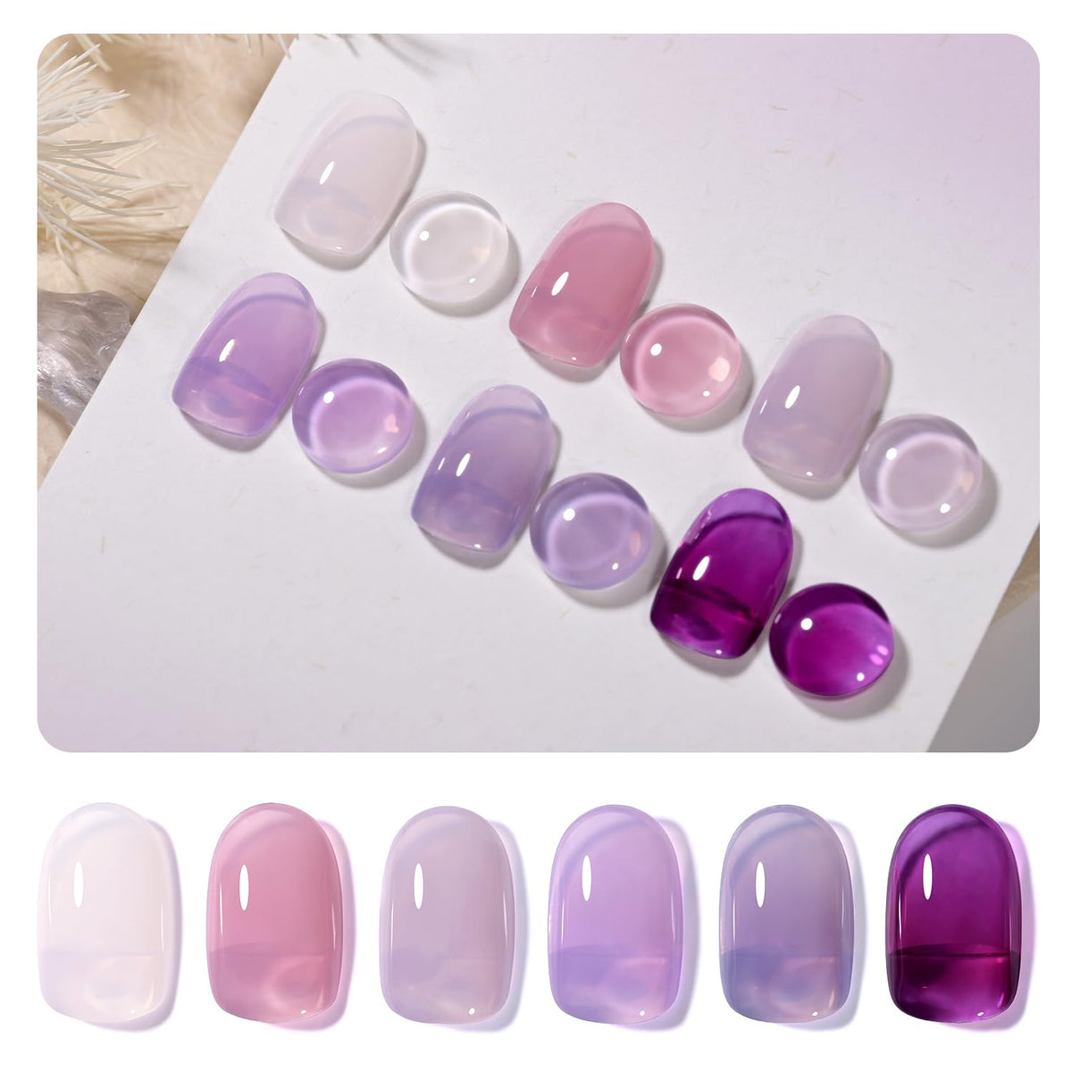 GAOY Jelly Purple Gel Nail Polish Set packaging shows six colors for versatile at-home nail art.
