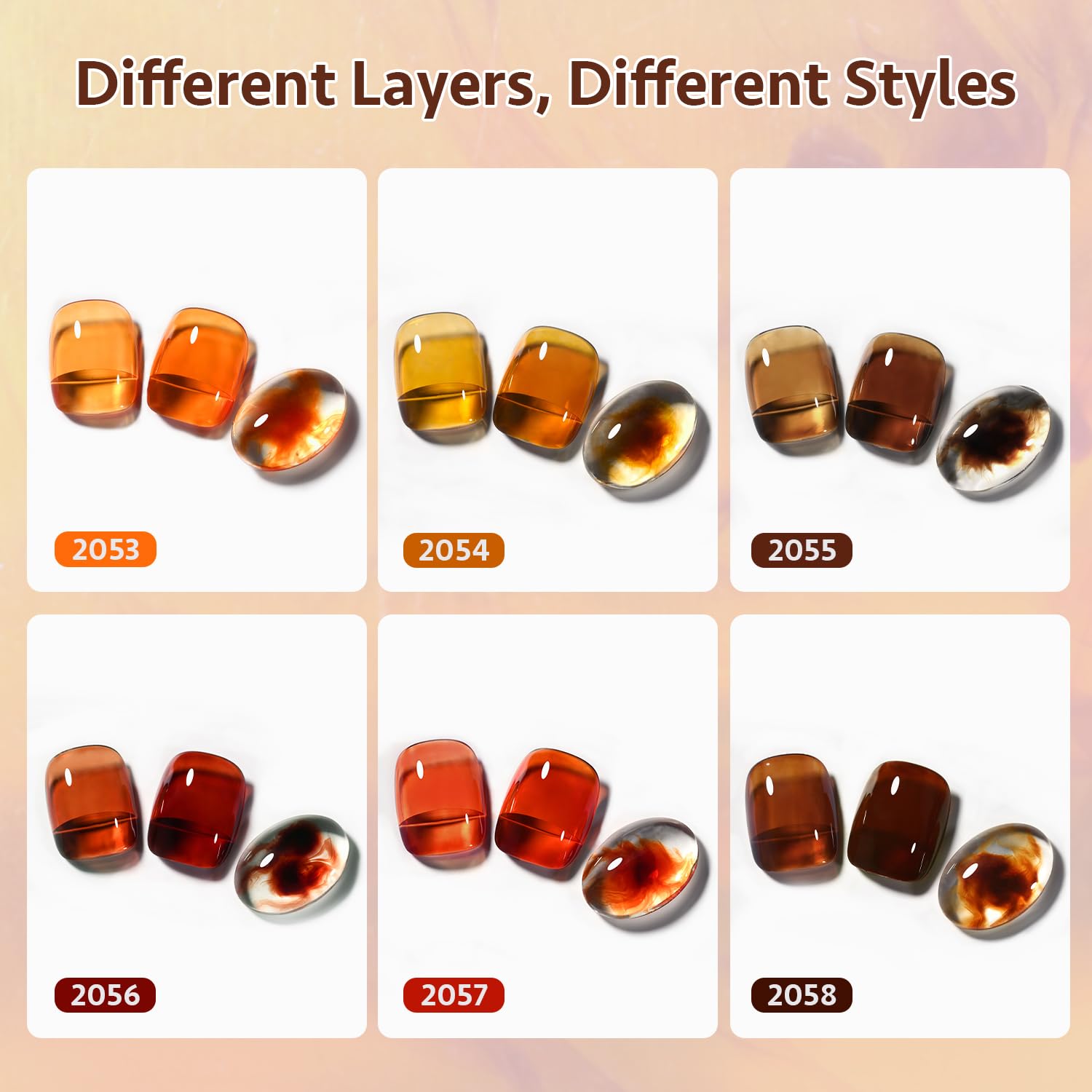 GAOY Jelly Tortoise Brown gel bottles show six-pack colors for versatile at-home nail art