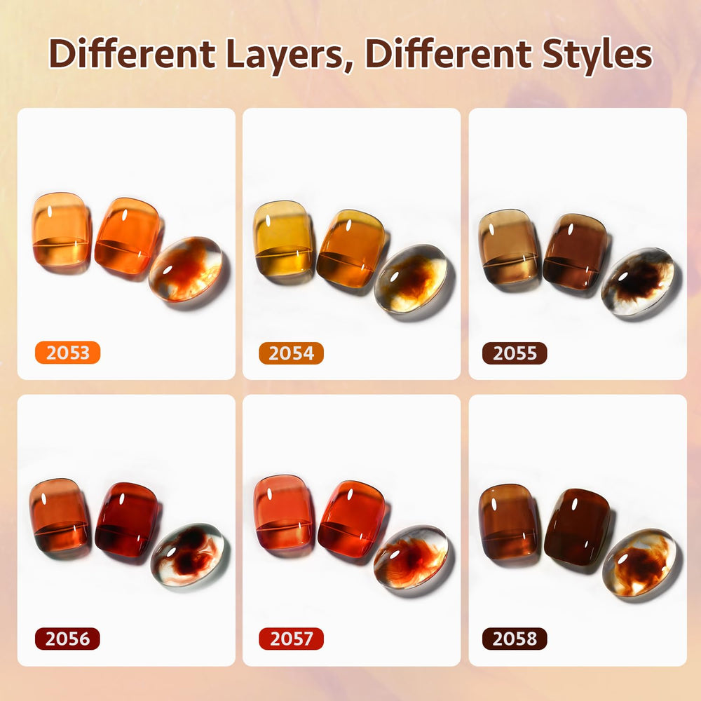 GAOY Jelly Tortoise Brown gel bottles show six-pack colors for versatile at-home nail art