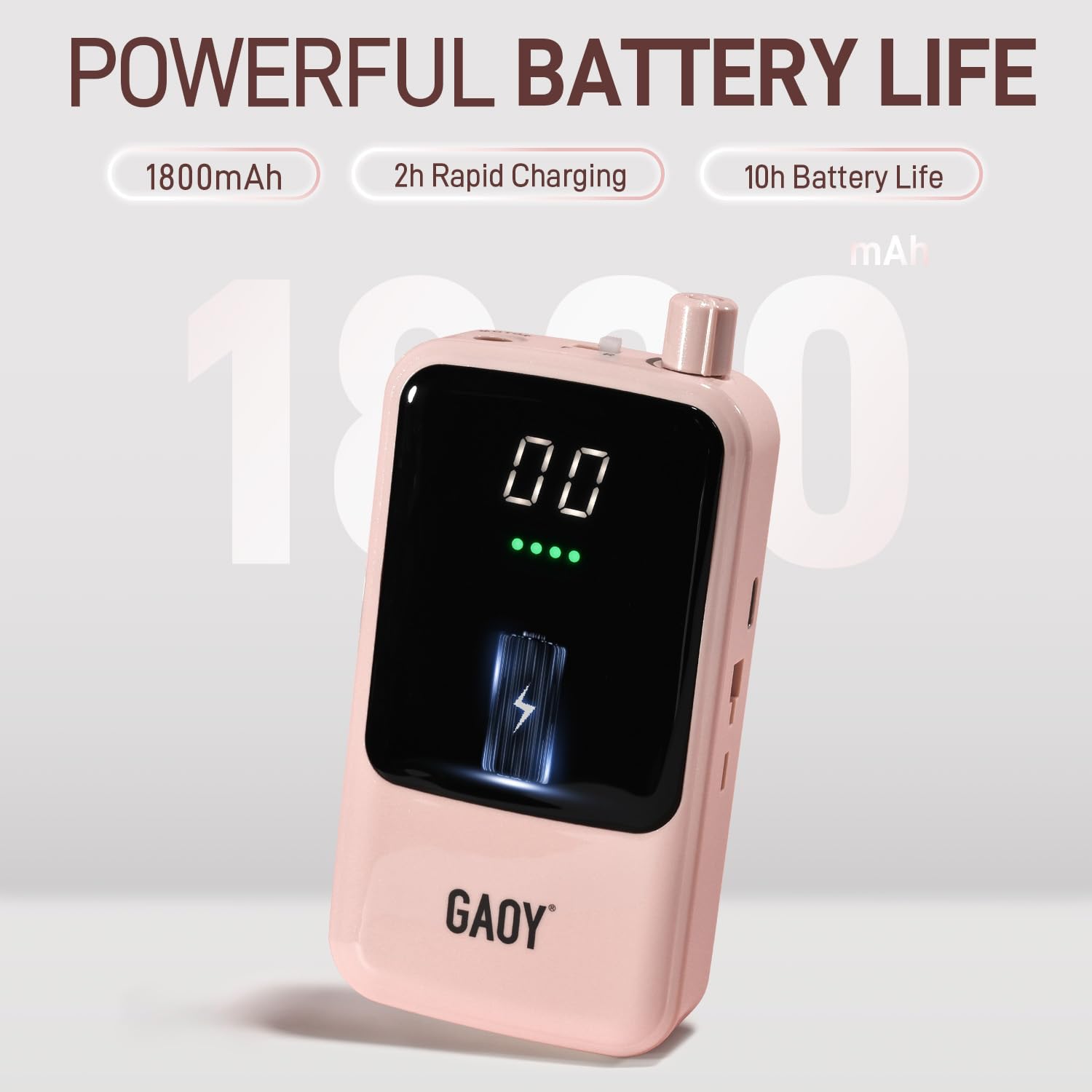 GAOY nail drill LED display close-up showing RPM and battery status.
