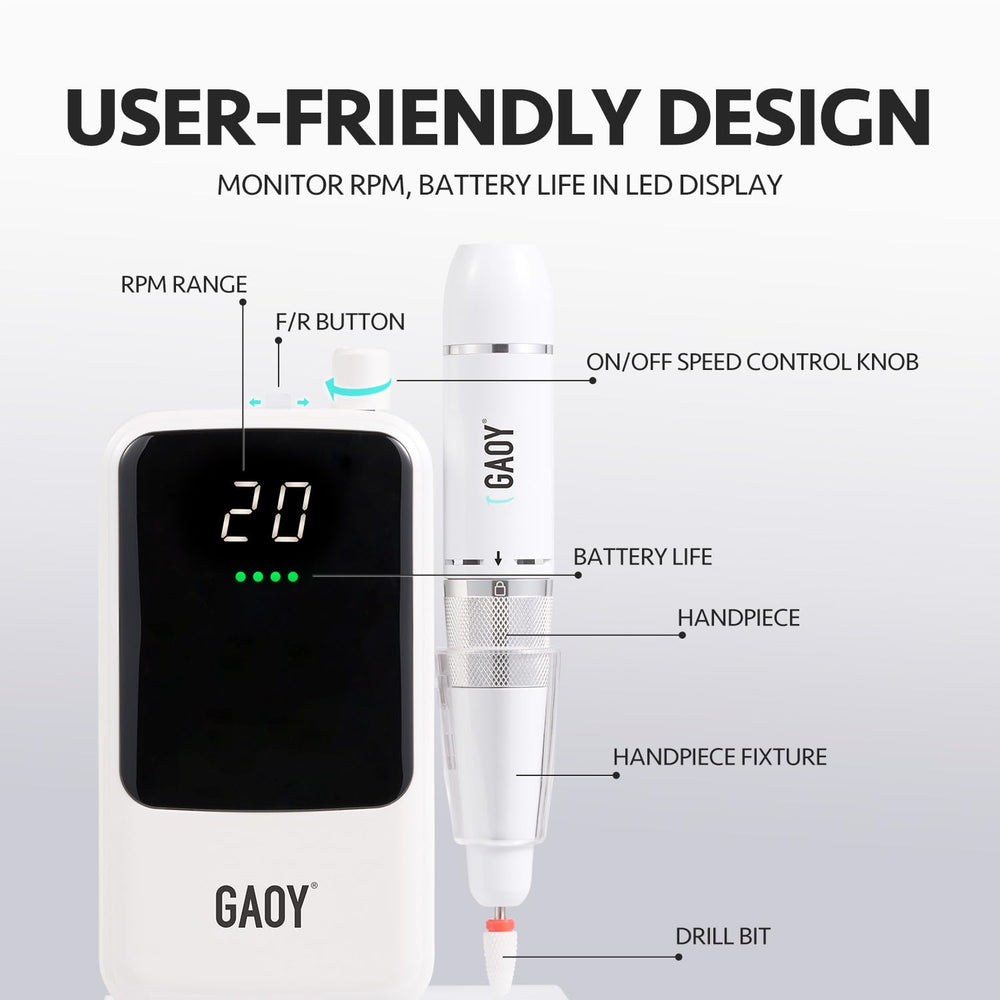 GAOY low-noise motor delivers quiet operation during detailed nail care sessions.
