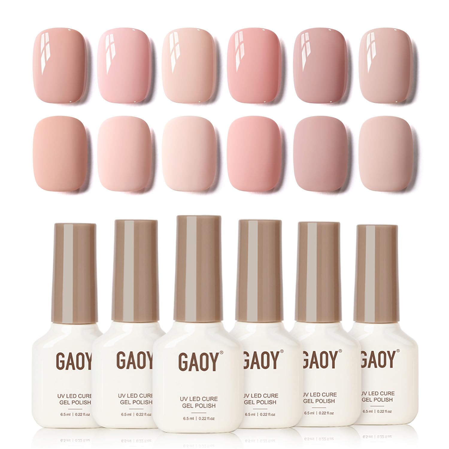 GAOY Macaron gel set peach-pink nude swatches for office-ready nails