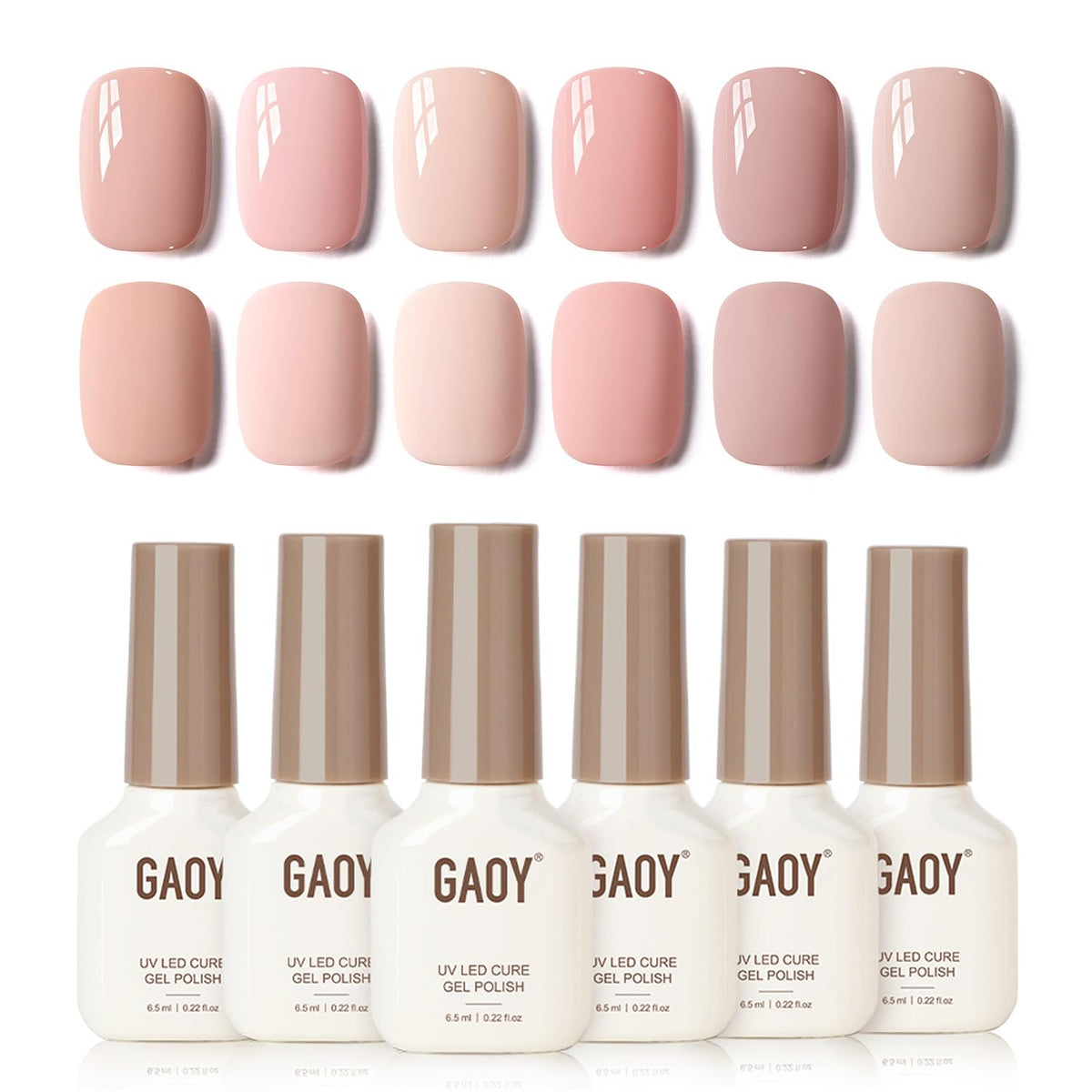 GAOY Macaron gel set peach-pink nude swatches for office-ready nails
