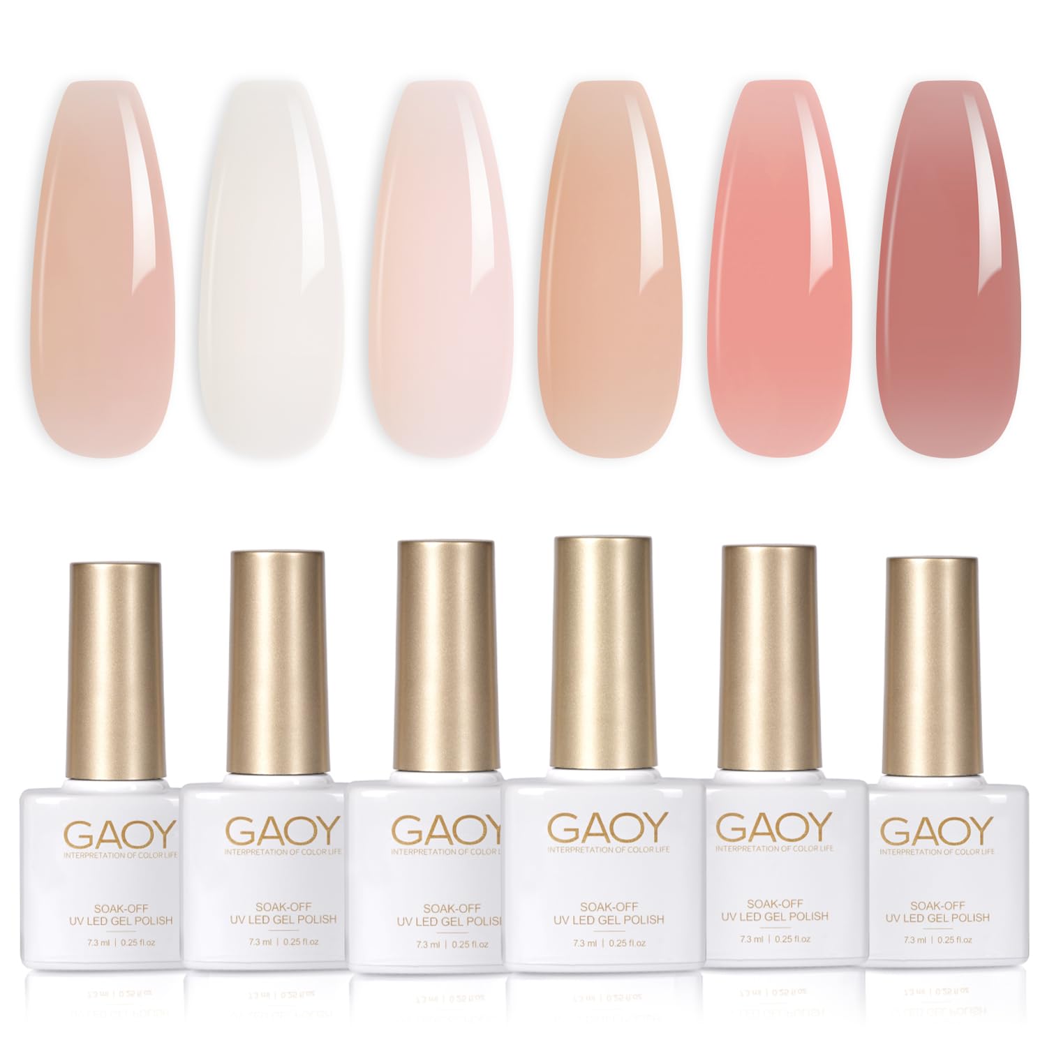 GAOY Milky Jelly Nude 6-colors package shows versatile sheer shades for DIY nails.